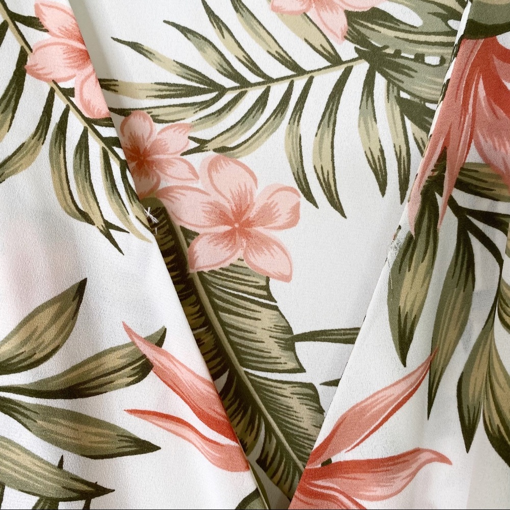 IMAN Palm Floral Tropical HAWAIIAN Resort Faux Wrap Blouse Top Cold Shoulder Med - Picture 6 of 8